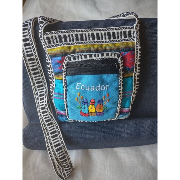 ECUADOR HAND CRAFTED BOHO CROSS BODY BAG Small Lovely Woven 5"x6" LONG STRAP EXC - Picture 7 of 7